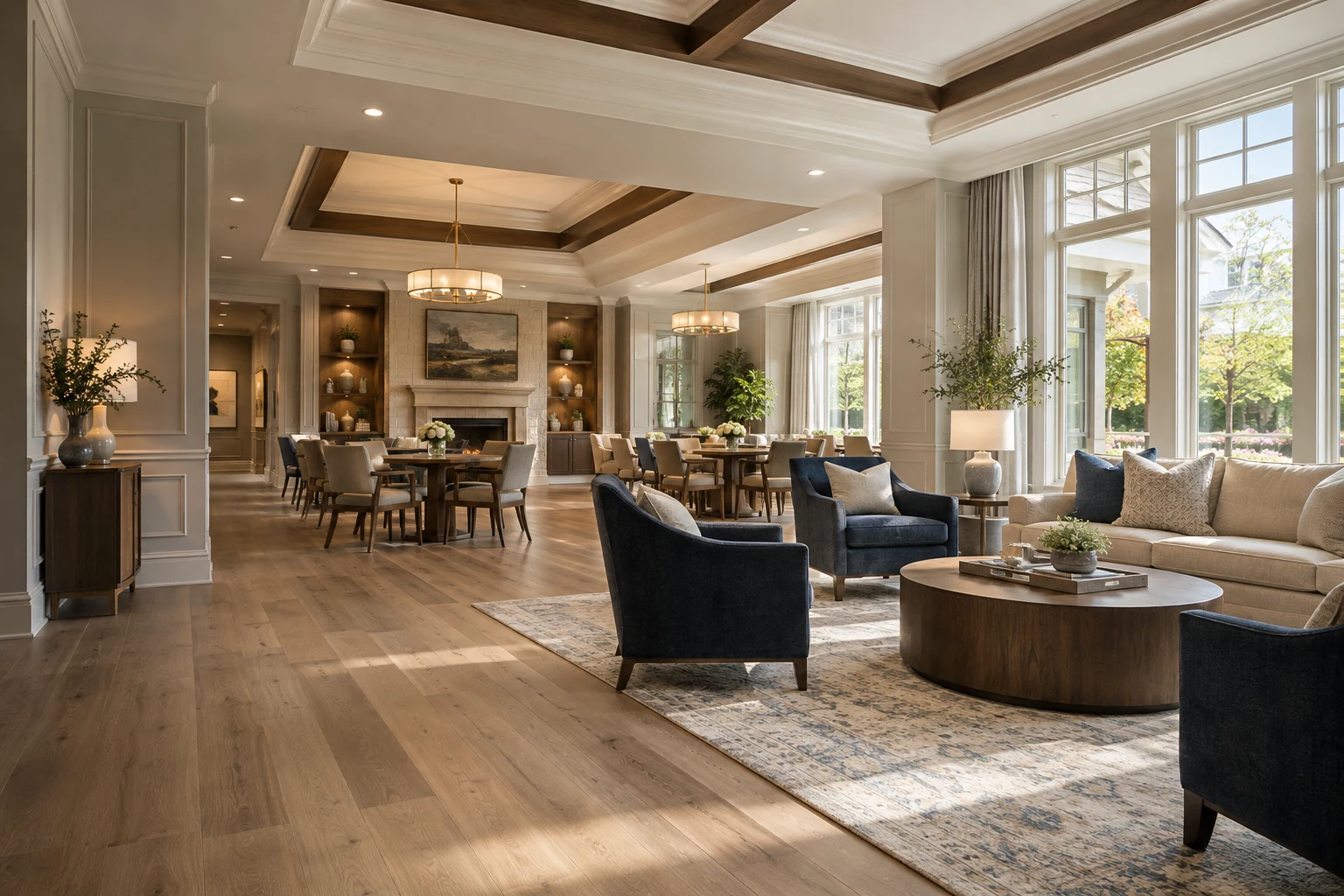 Design illustration of a welcoming community lounge with refined interior finishes
